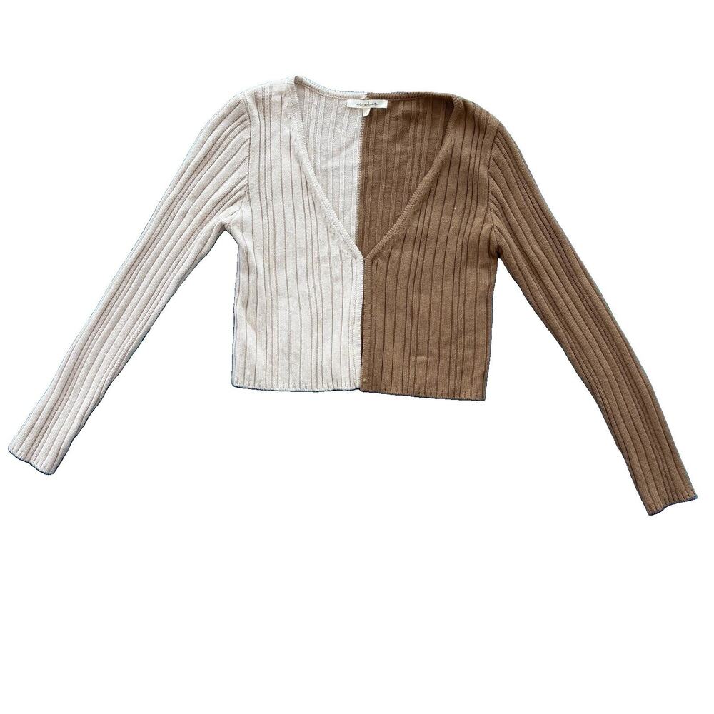 Et Cetera Two Tone Cardigan Sweater Cableskit Cream Neutral Women’s Small